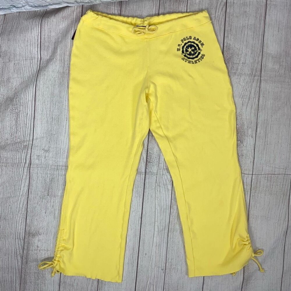 US Polo Assn women M 100% cotton pullon cut off sweatpants yellow